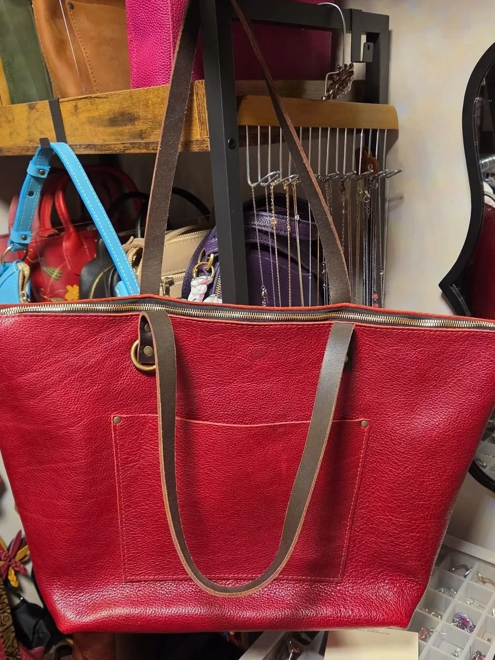 Portland Leather Goods Chili Red OVERSIZE Zip Tote